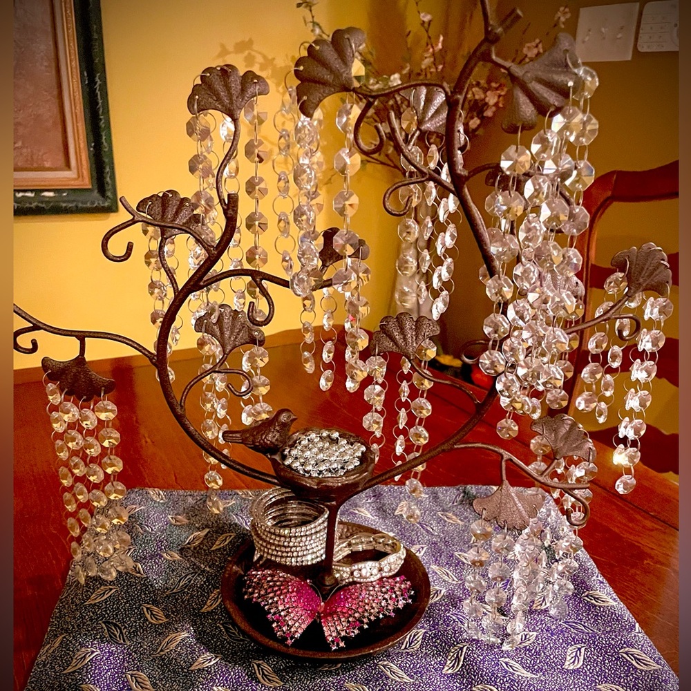 Weeping Willow Bronze Metal Crystal Jewelry Organizer